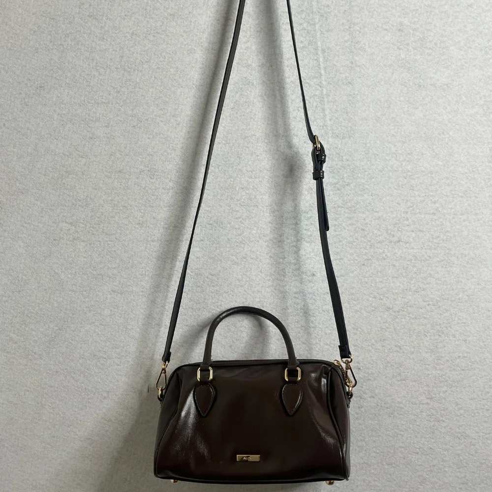Aldo Brown Top Handle Satchel Crossbody Bag Gold Hardware Structured Purse
